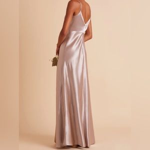 Small Birdy Grey Shiny Satin Taupe Jay Dress. Prom, formal, bridesmaid.